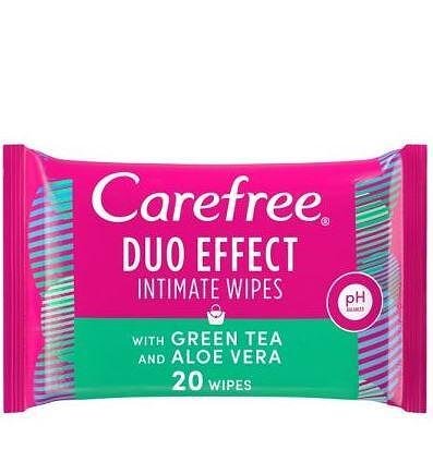 Carefree, интимни кърпички с алое и зелен чай, 20 броя