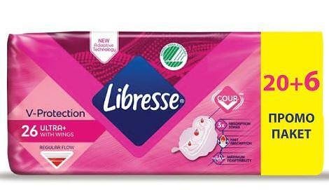 Превръзки Libresse - Ultra Normal Duo, промо пакет , 20+6 бр.