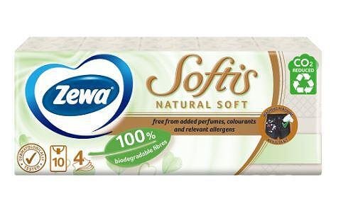 Носни кърпички Zewa Softis Natural Soft, 4 пласта, 10 пакетчета