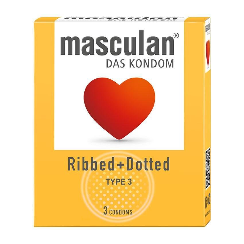Ribbed + Dotted презервативи, 3 броя, Masculan