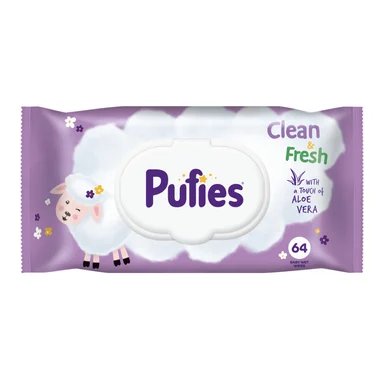 Pufies Clean and Fresh, Мокри кърпички с алое вера за бебета, 64 броя