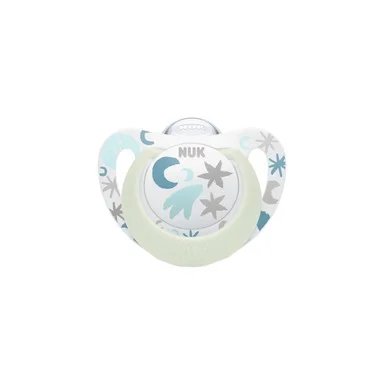 NUK Star Night, Силиконова залъгалка светеща, 0-6 месеца