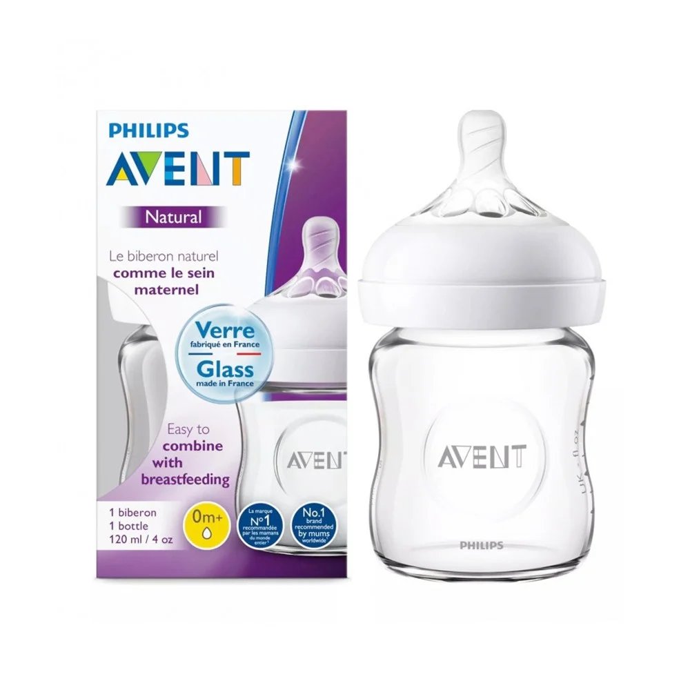 Philips Avent Natural, Стъклено шише и биберон с 1 и 2 дупки