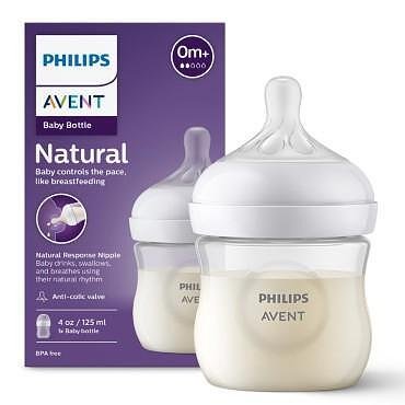 Philips Avent Natural, Шише и биберон с 1 дупка, 0+ месеца 125 мл