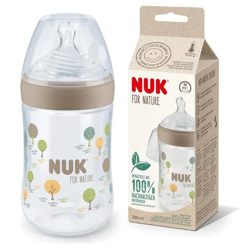 NUK for Nature, Шише със силиконов биберон, 0+ месеца, M размер, 260 мл