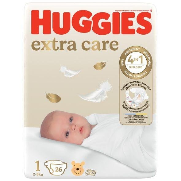 Huggies, Екстра Кеър пелени 1 (2-5кг) 26 бр Conv