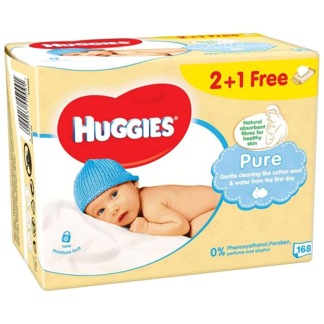 Huggies, Влажни кърпи Pure Тройка 3х56 бр