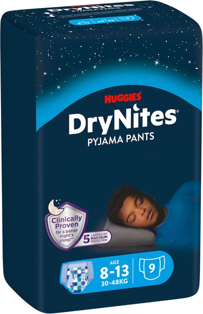Huggies, DryNites Гащи-пижама СИН 8-13г (30-48кг) 9 бр