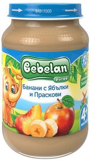 Bebelan, Банани, Ябълки и Праскови (без захар) 4+м. 190г