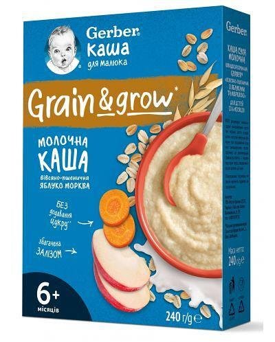 Мл.каша Овес, Пшен, Ябълка и Морков 6+м, Gerber 240г