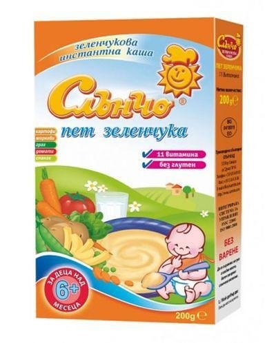 Слънчо, Млечна каша с Пет Зеленчука 6+м, 200г