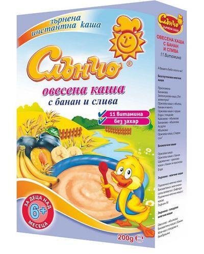 Слънчо, Овесена с Банан и Слива, млечна каша без захар 6+м. 200г