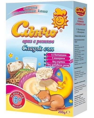 Слънчо, Сладък Сън, млечна каша Ориз с Рожкови 6+м, 200г
