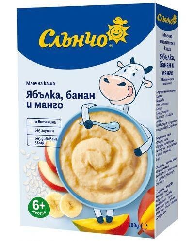 Слънчо, Оризова млечна каша с Манго, Яб. и Банан 6+м, 200г