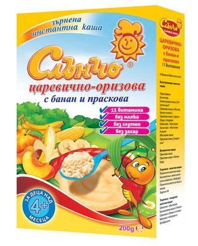 Слънчо, Безмлечна каша Царевично-оризова с Банан и Праскова 4+м, 200г