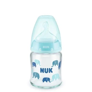 NUK First choice Temperature control, Бебешко стъклено шише, 120 мл, Слончета.
