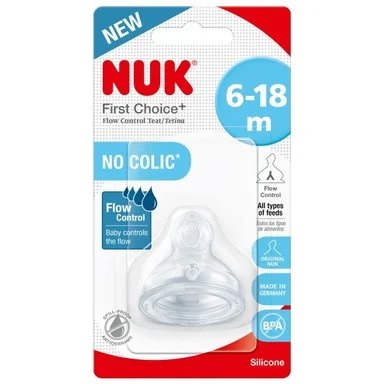 NUK First choice Flow control, Силиконов биберон за хранене, 6-18 месеца